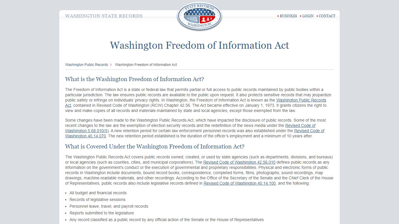 Washington Freedom of Information Act | StateRecords.org
